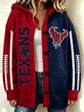 Women'S Football Print Casual Hooded Long Cardigan