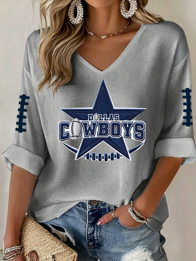 Women'S Football Print Waffle  Top
