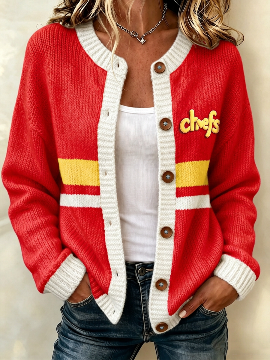 Women's Football Sports Casual Knitted Cardigan