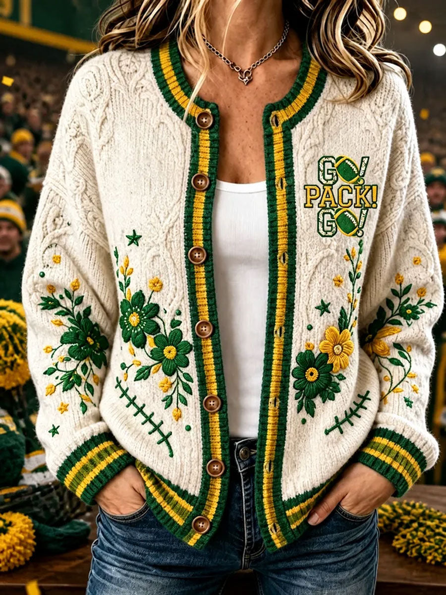 Women's Football Fans Printed Knitted Cardigan Top