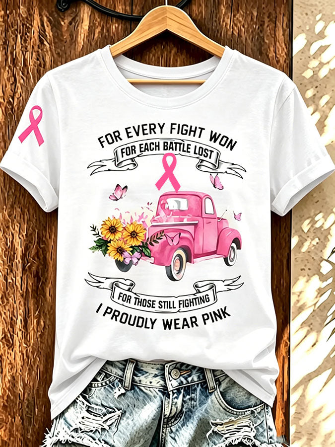 Women'S Pink Art Printed Casual T-Shirt