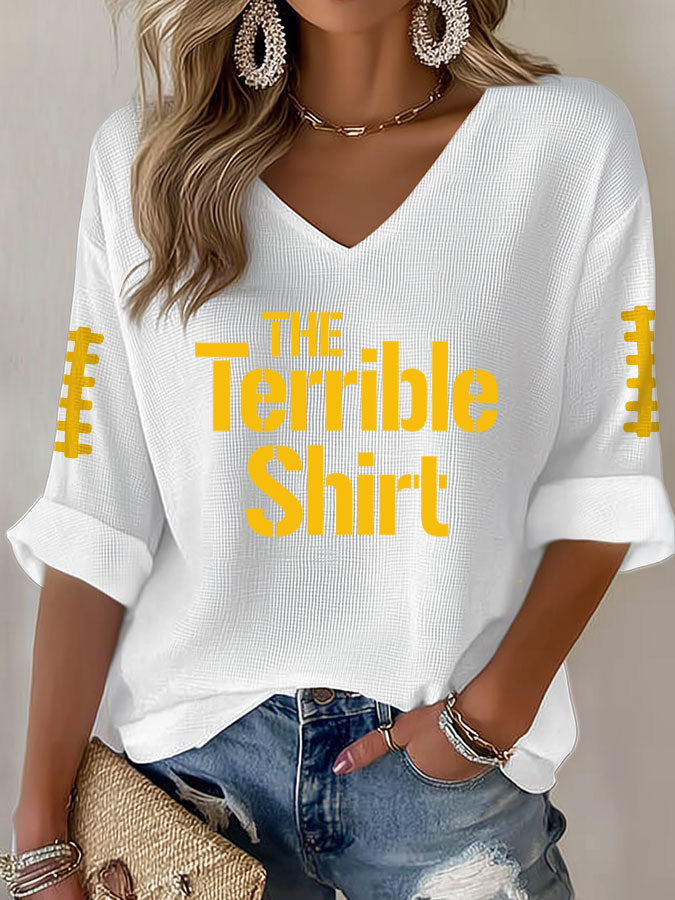 Women'S Football Print Waffle Top
