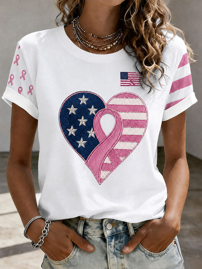 Women'S Casual Breast Cancer Awareness Promotion Pink Art T-Shirt
