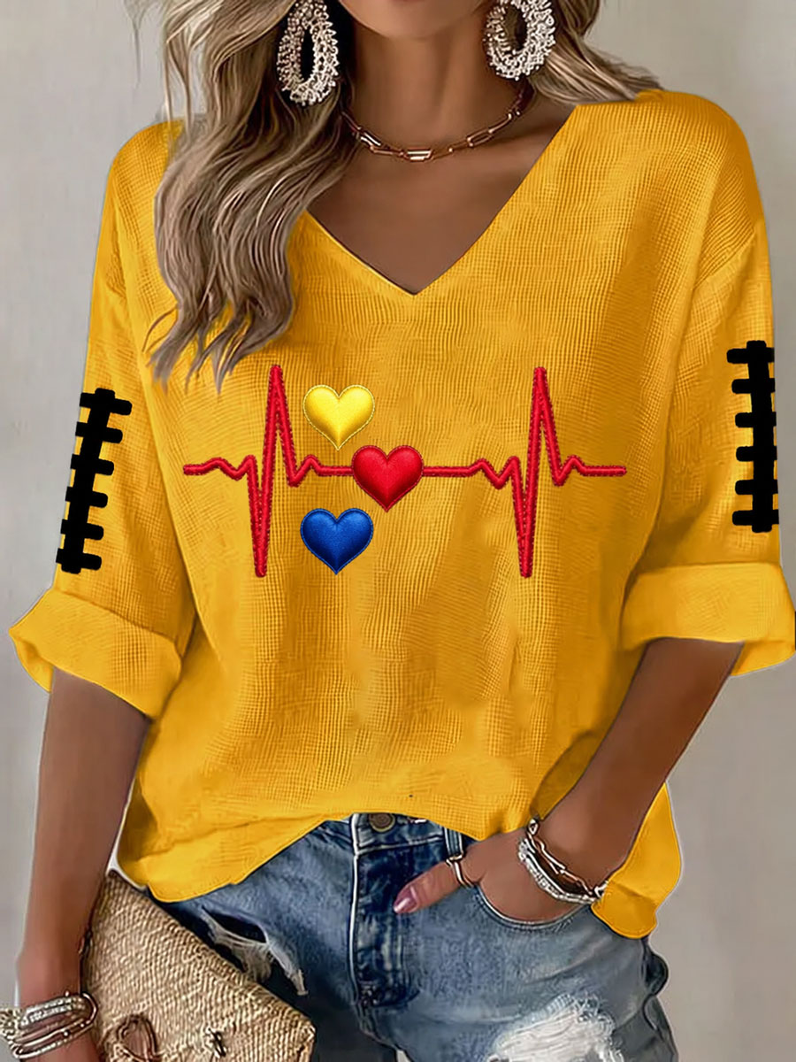 Women'S Football Print Waffle Top