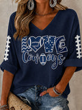 Women'S Football Printed Mid Sleeve V-Neck T-Shirt