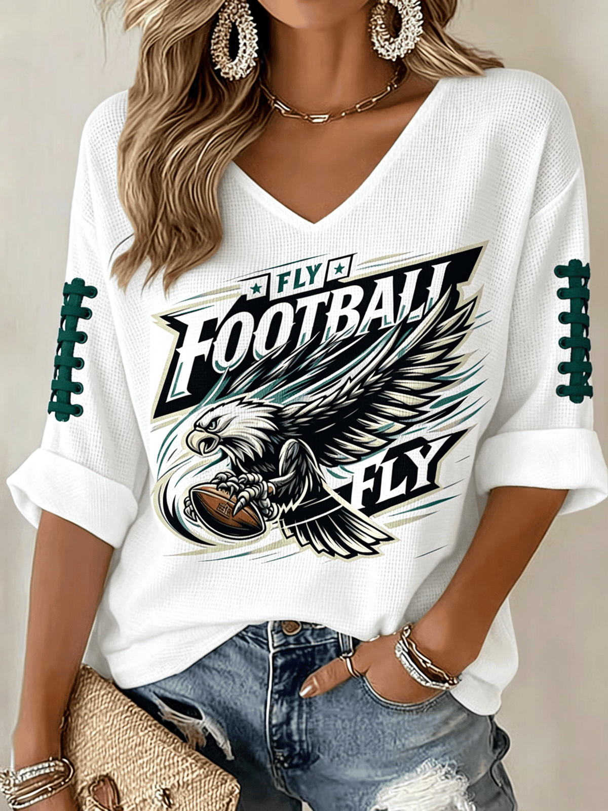 Women'S Football Printed Waffle Top