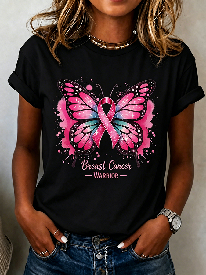 Women's Breast Cancer Awareness Print Casual T-Shirt