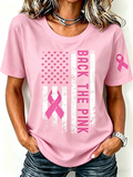 Pink Series Disease Health Awareness Public Welfare Printed Round Neck T-Shirt