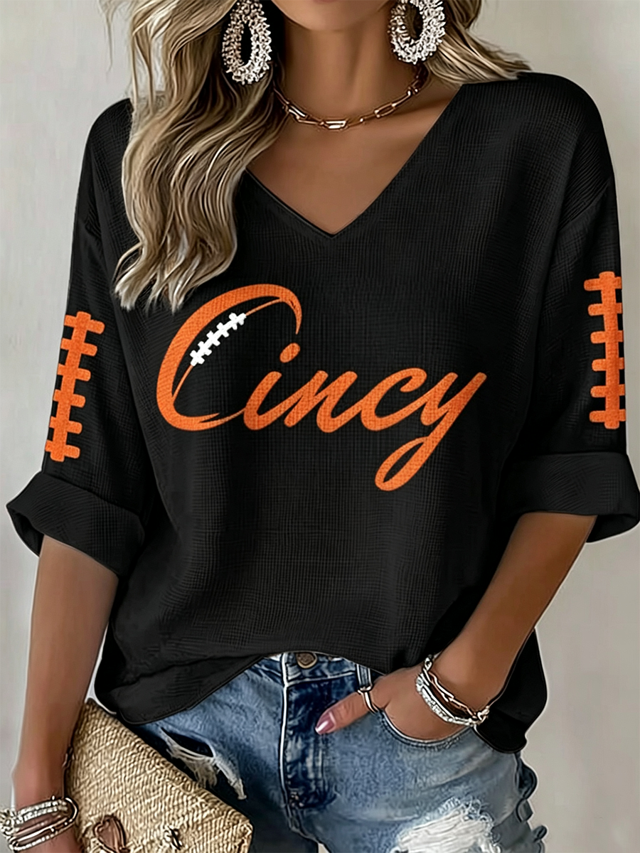 Women'S Football Print Waffle Top