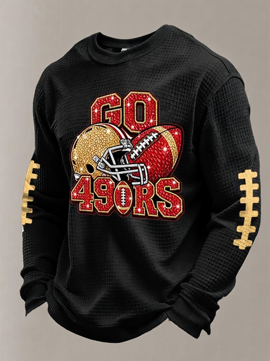 Men's Football Sports Pattern Waffle T-Shirt