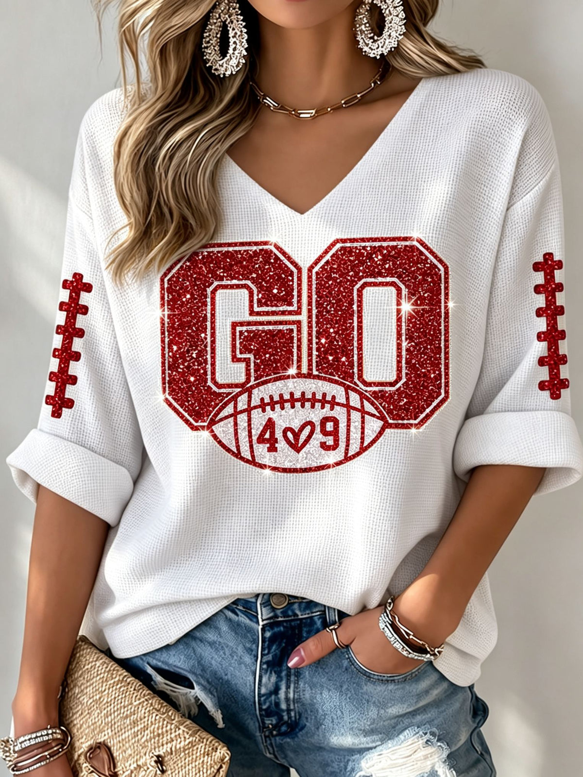 Women'S Football Casual Waffle Top