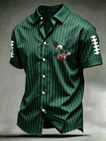 Men's Vertical Striped Football Printed Lapel Shirt