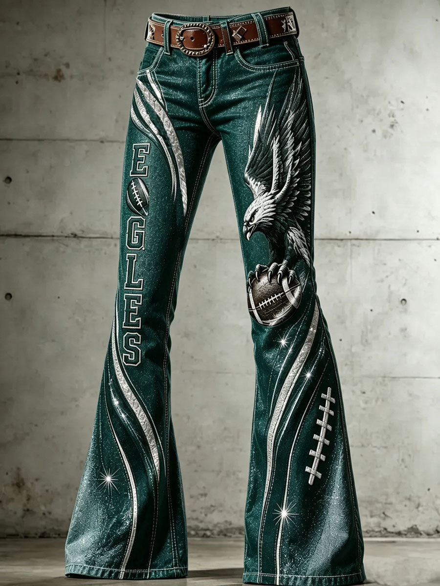 Women's Football Printed Denim Pants