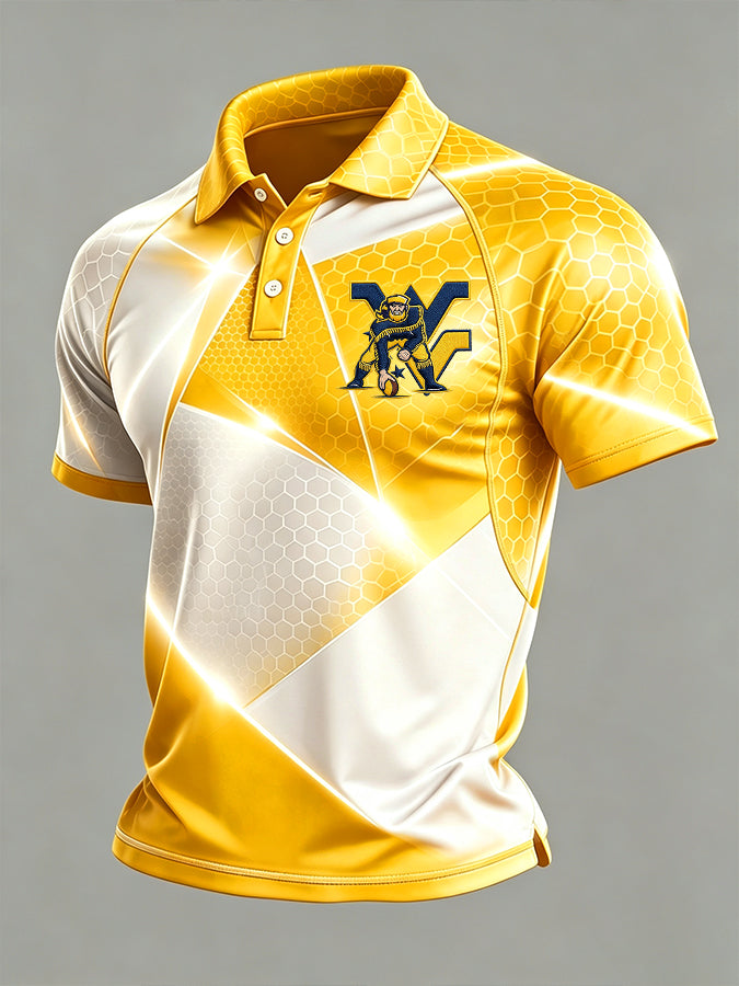 Men's Football Shoulder Sleeve Printed Casual Polo Shirt