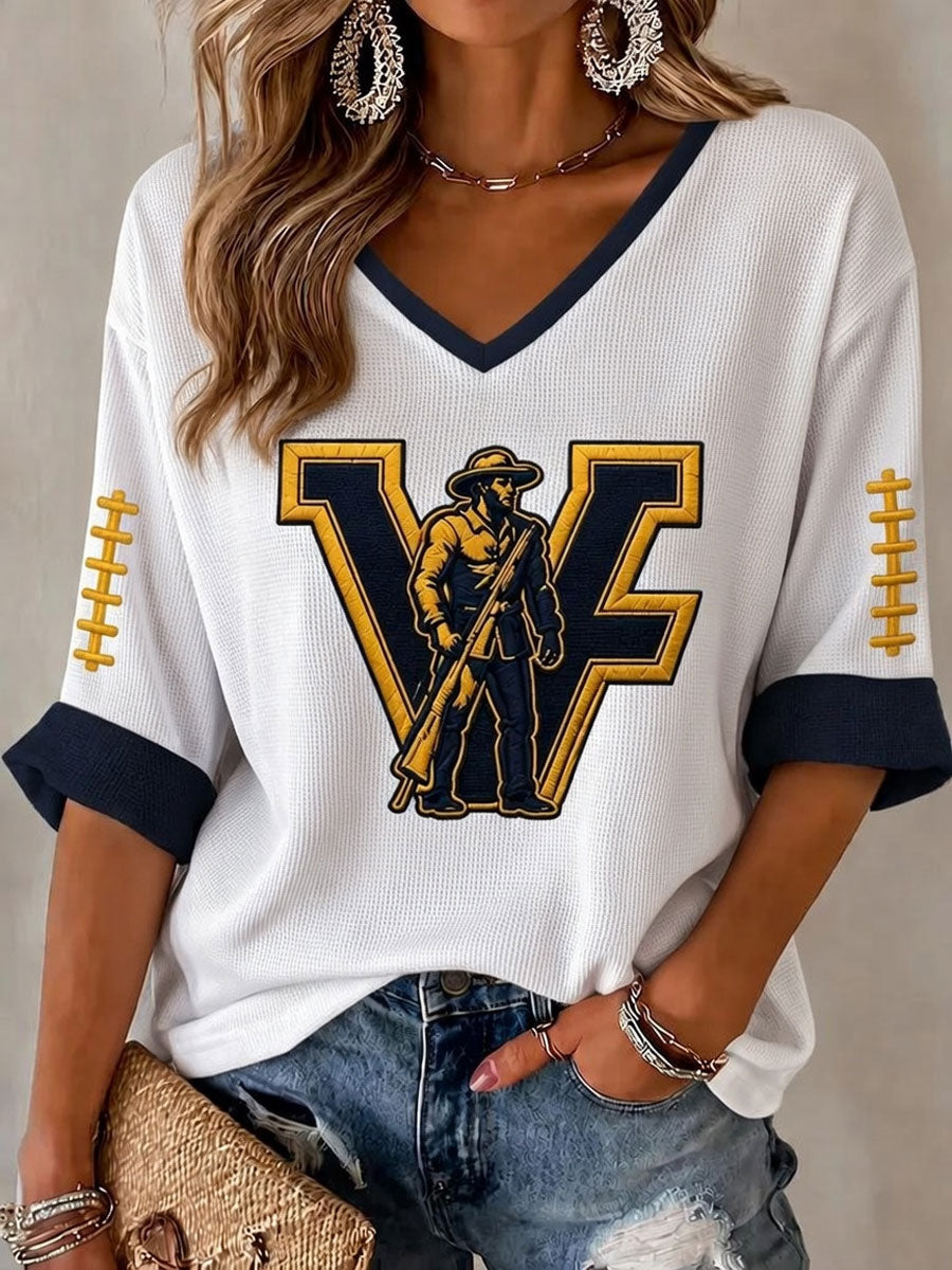 Women'S Football Print Waffle Top