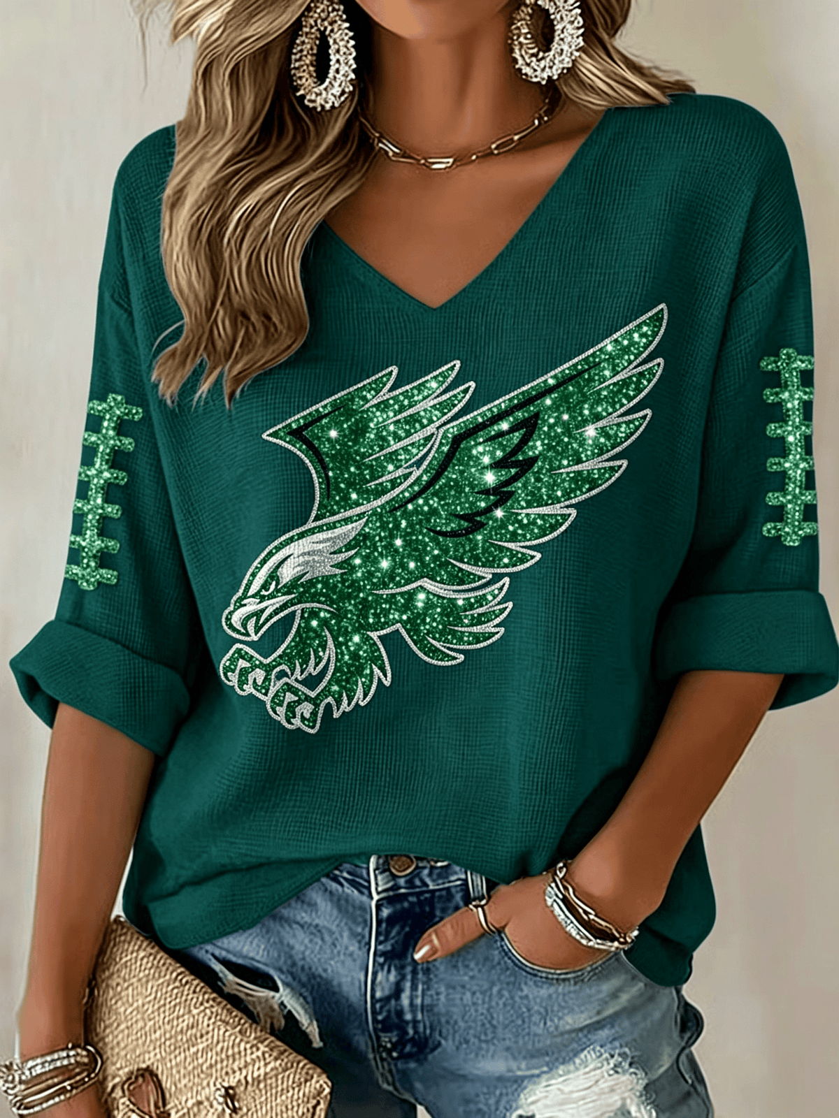 Women'S Football Printed Waffle Top