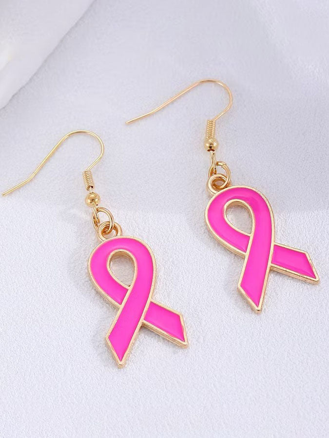 Breast Cancer Awareness Publicity Pink Ribbon Oil Drop Earrings
