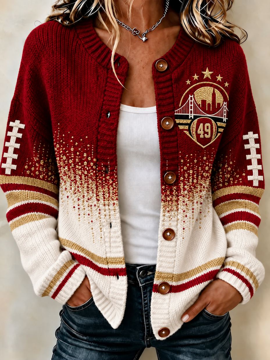 Women's Football Sports Casual Knitted Cardigan