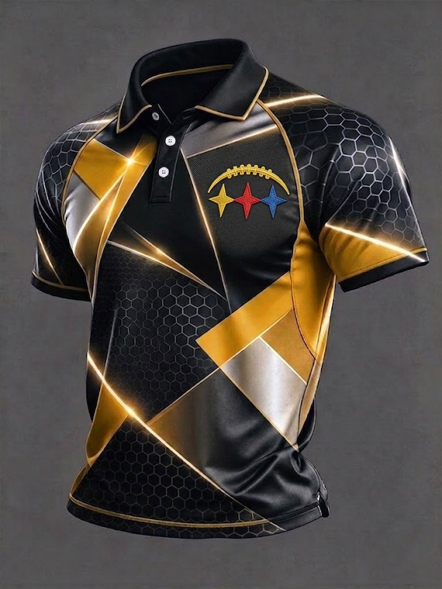 Men's Football Shoulder Sleeve Printed Casual Polo Shirt