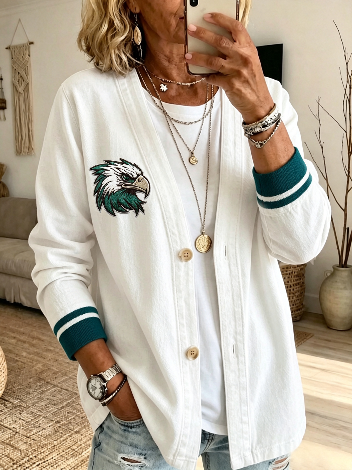 Women'S Casual Football Cardigan Top