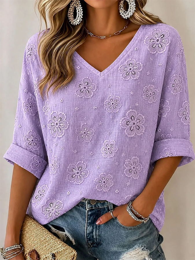 Women's V-neck floral print shirt