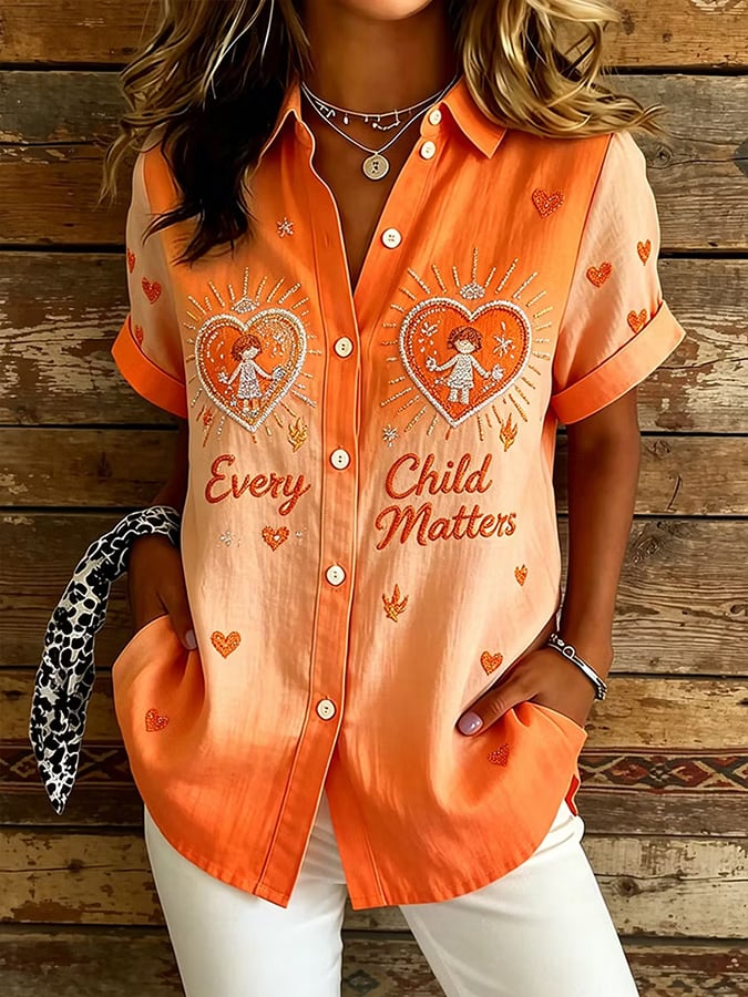 Women'S Orange Shirt With Daily Print T-Shirt