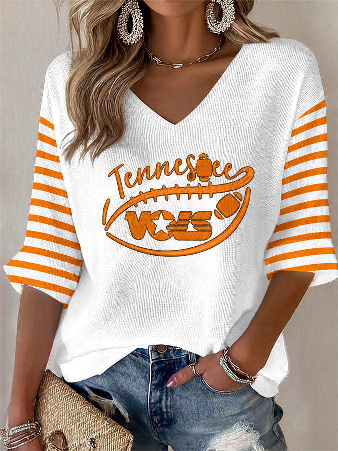 Women'S Football Print Waffle Top