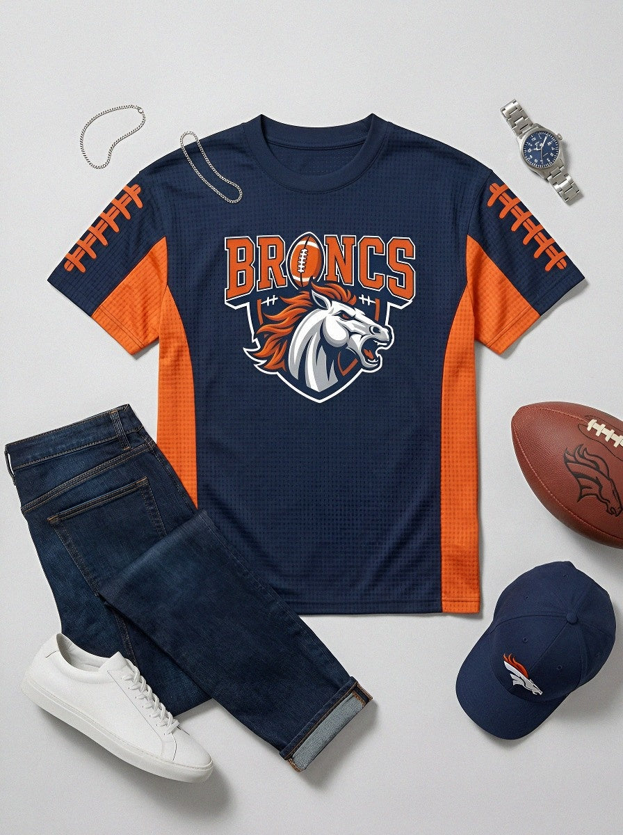 Men's Denver Football Fan Broncs Horse Logo Printed T-shirt