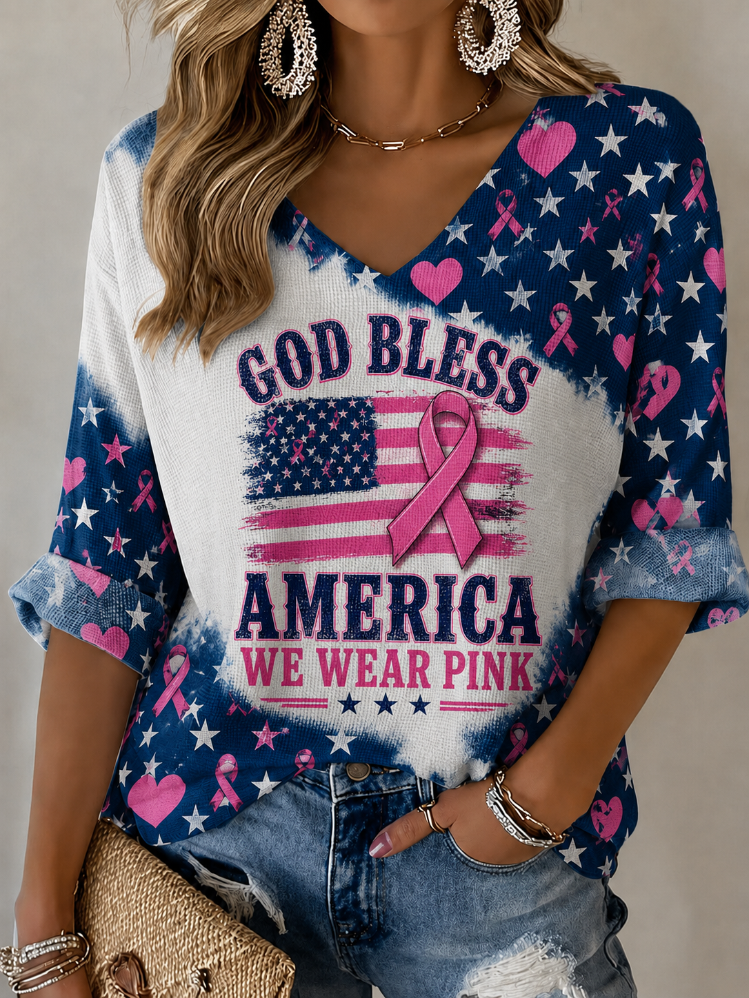Women'S Retro Breast Cancer Propaganda Banner Art Print Casual T-Shirt