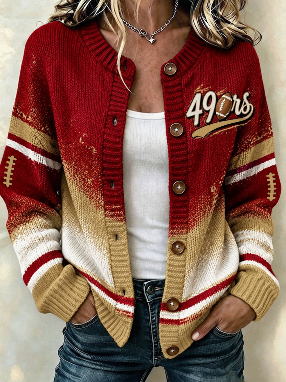 Women's Football Sports Casual Knitted Cardigan