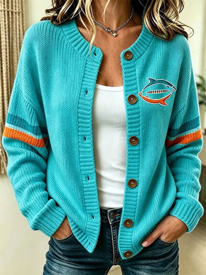 Women'S Casual Football Plant Knitted Cardigan Top