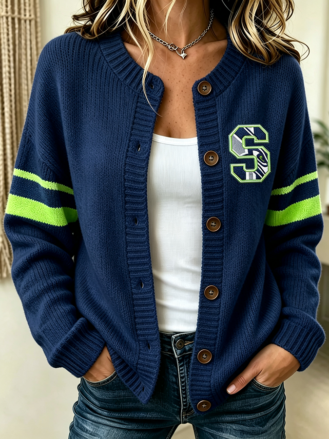 Women'S Casual Football Plant Knitted Cardigan Top