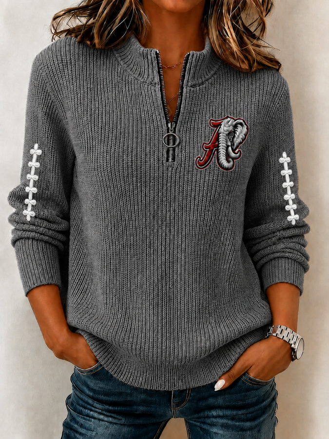 Women'S  Football  Printed Detachable Collar Zip-Up Casual Long-Sleeved Sweatshirt