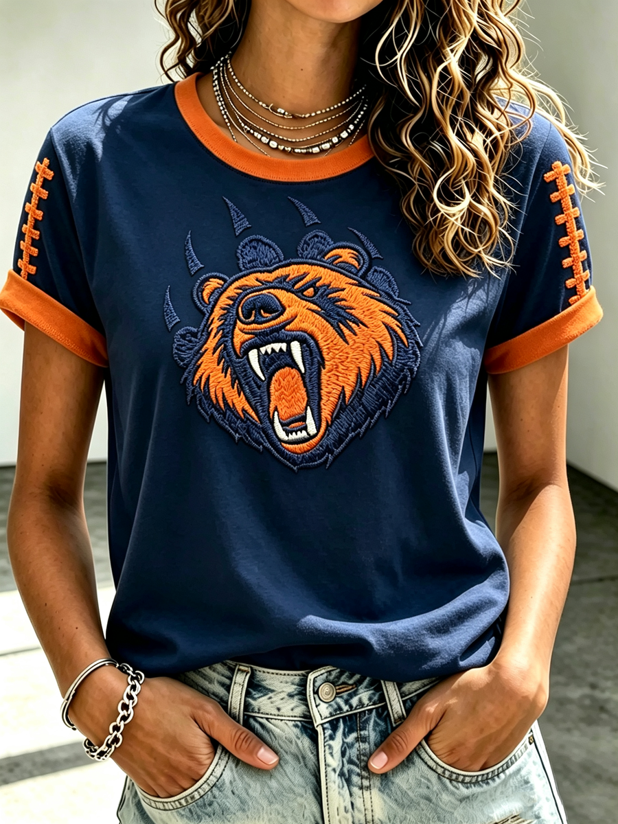 Women's Football Printed Retro Fashion Printed T-shirt