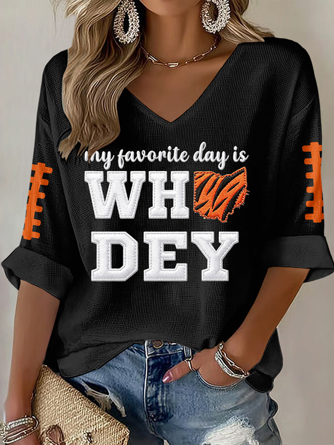 Women'S Football Print Waffle Top