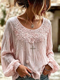 Women'S Casual Floral Cotton Linen Long Sleeved Shirt