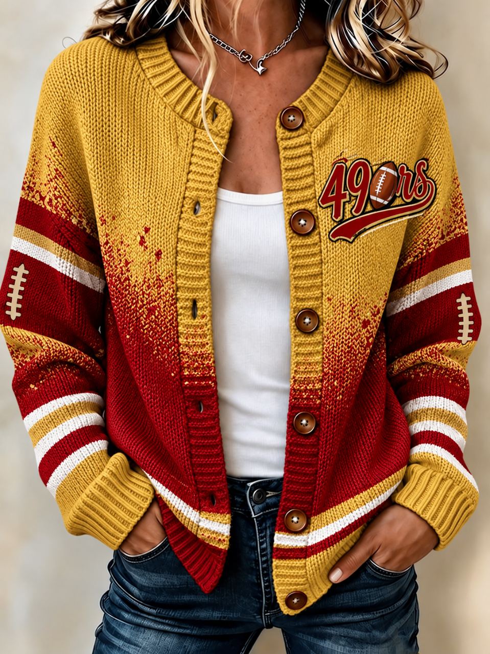 Women's Football Sports Casual Knitted Cardigan