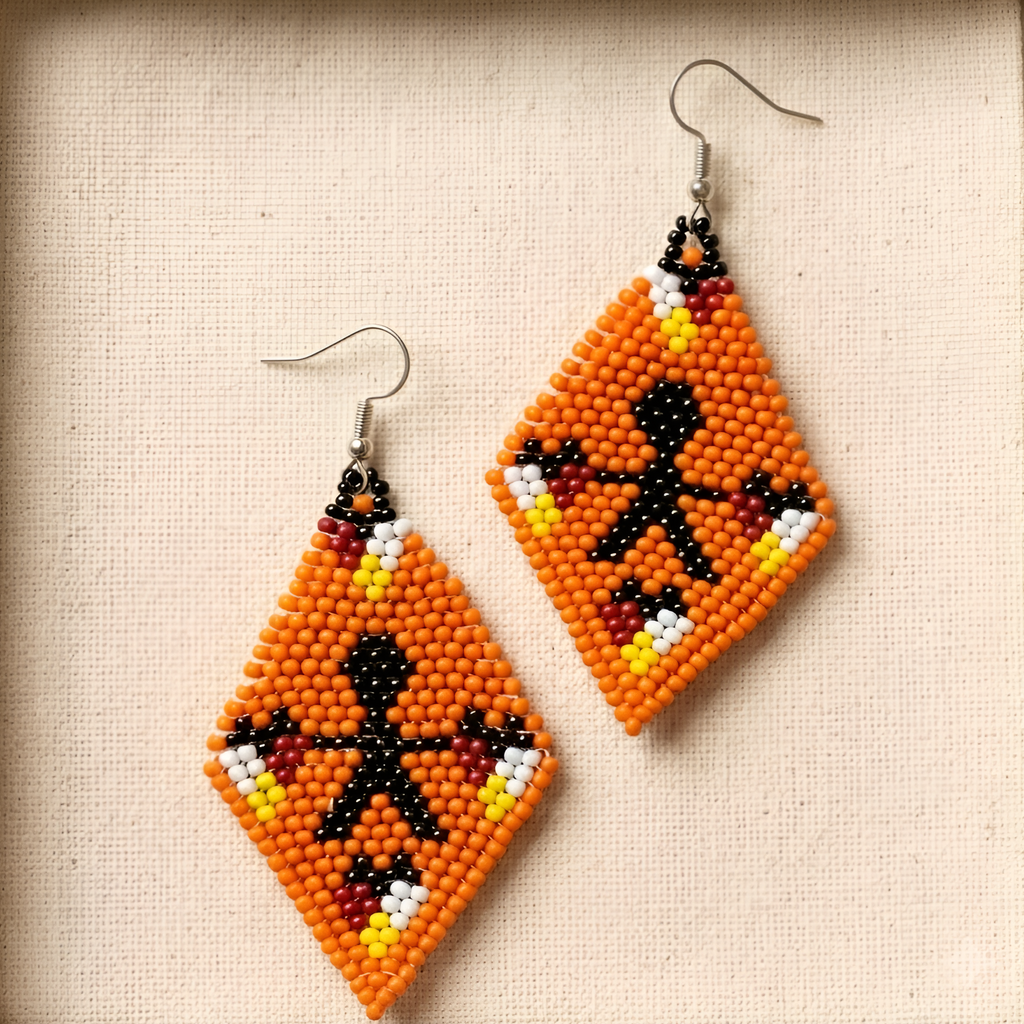 Every Child Matters Handmade Orange Beaded Earrings – Diamond Seed Bead Awareness Jewelry