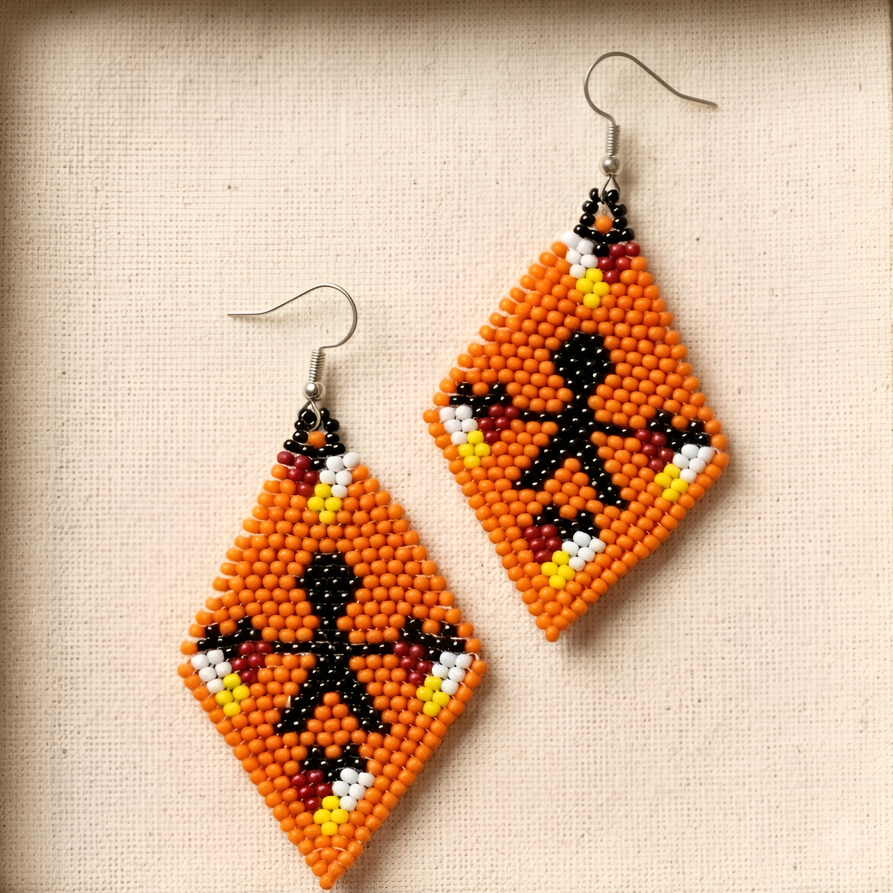 Every Child Matters Handmade Orange Beaded Earrings – Diamond Seed Bead Awareness Jewelry