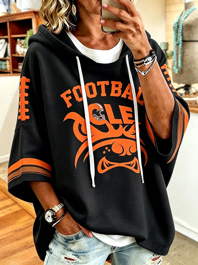 Women'S Retro Rugby Printed Hoodie