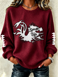Women'S Football Fan Waffle Long Sleeved Round Neck Sweatshirt