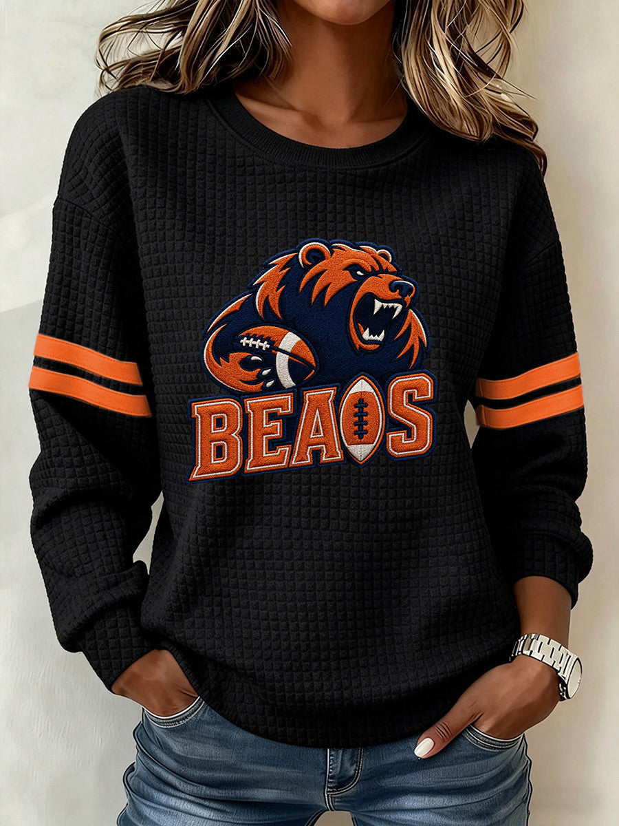 Women'S Football Fan Waffle Long Sleeved Round Neck Sports Shirt