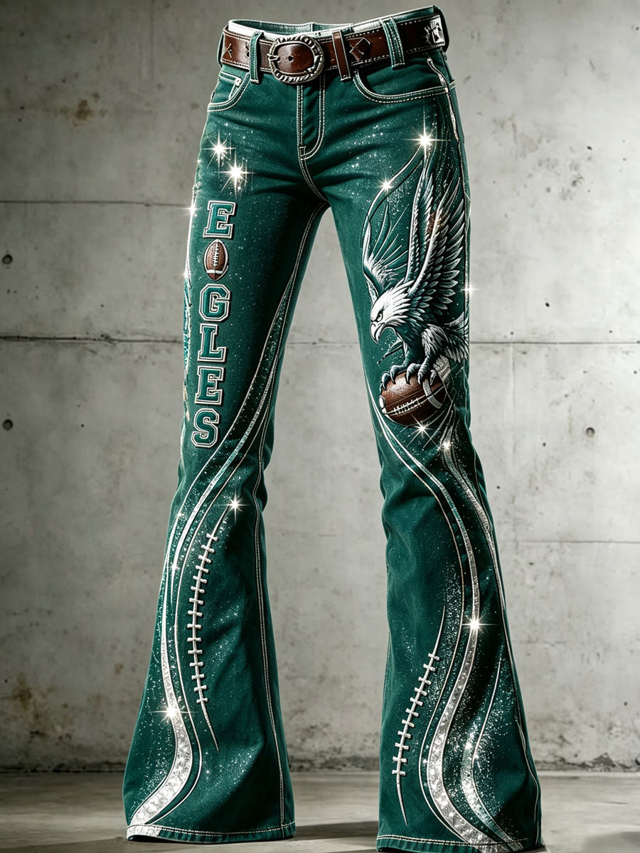 Women's Football Printed Denim Pants