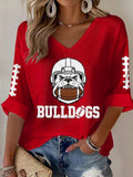 Women'S Football Print Waffle V-Neck Top