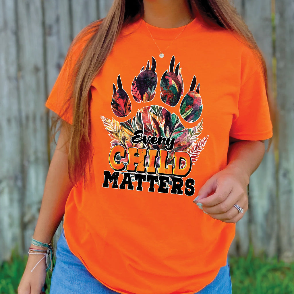 Every Child Matters Feathered Paw Print Orange Native American Unisex T-shirt/Hoodie/Sweatshirt