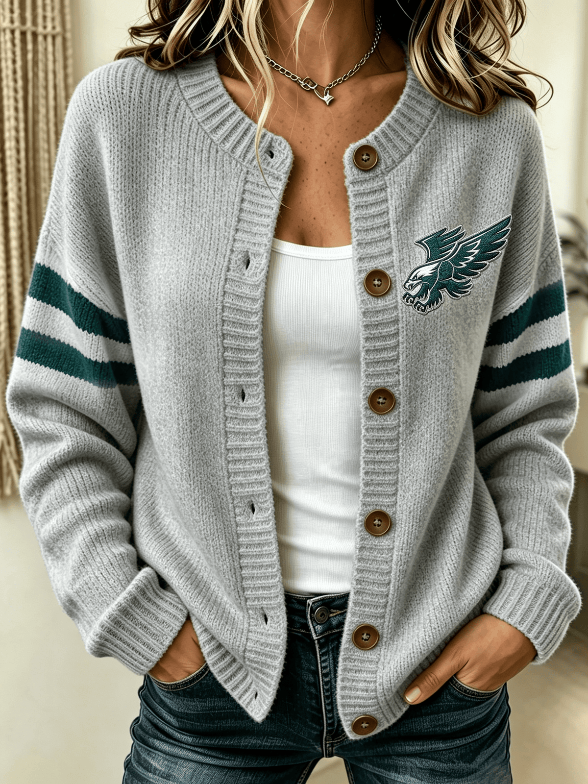 Women'S Football Sports Casual Knitted Cardigan Top
