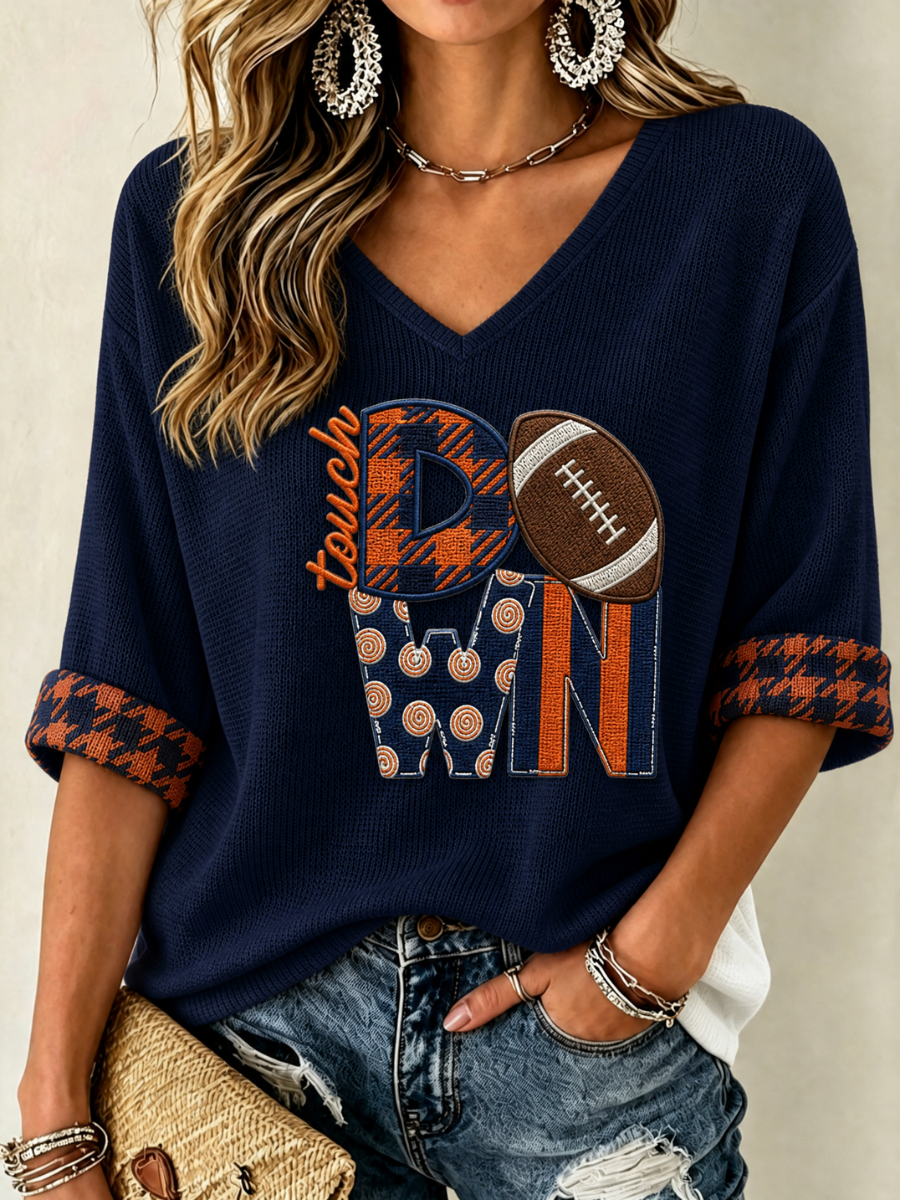 Women'S Rugby Printed Waffle Long Sleeve T-Shirt