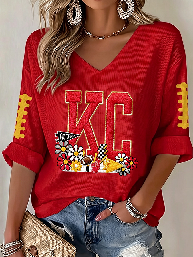 Women'S Football Print Waffle Top