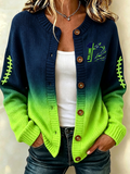 Women'S Football Printed Knitted Cardigan