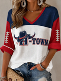 Women'S Football Print Waffle Top